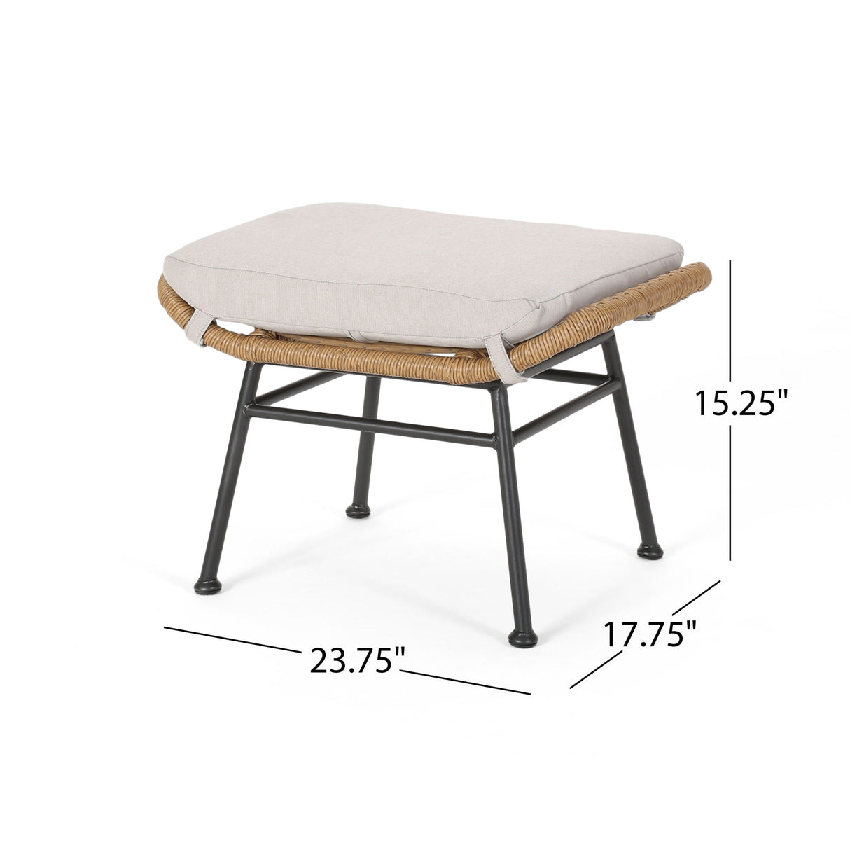 Outdoor Modern Boho Wicker Ottoman With Cushions (Set of 2)