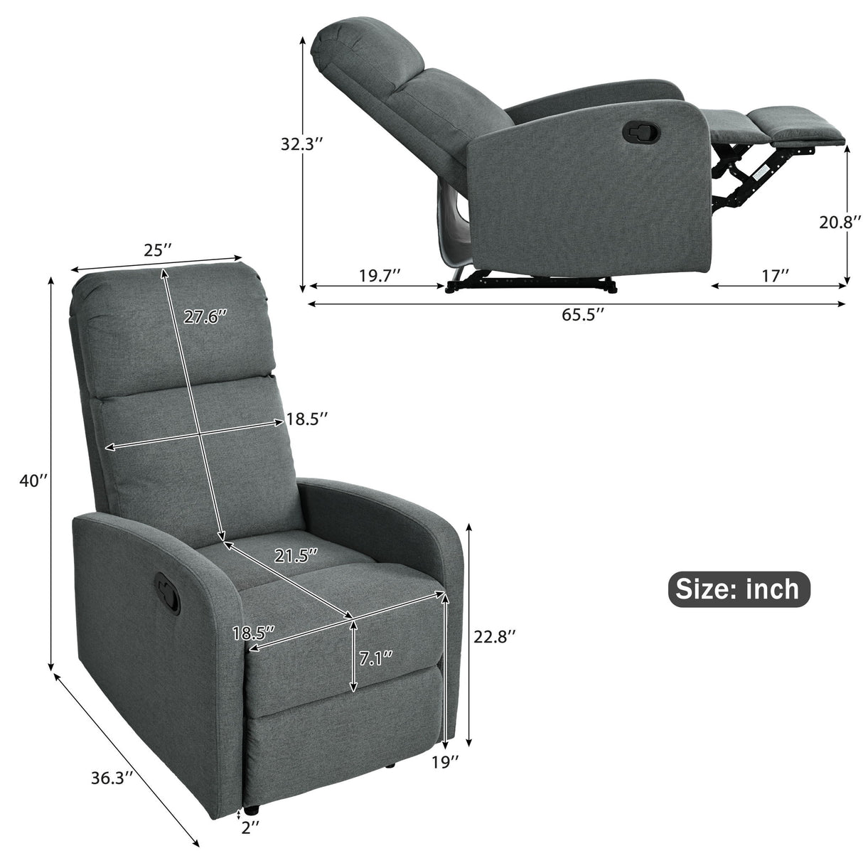 Modern Recliner Manual, Home Theater Chair With Adjustable Backrest