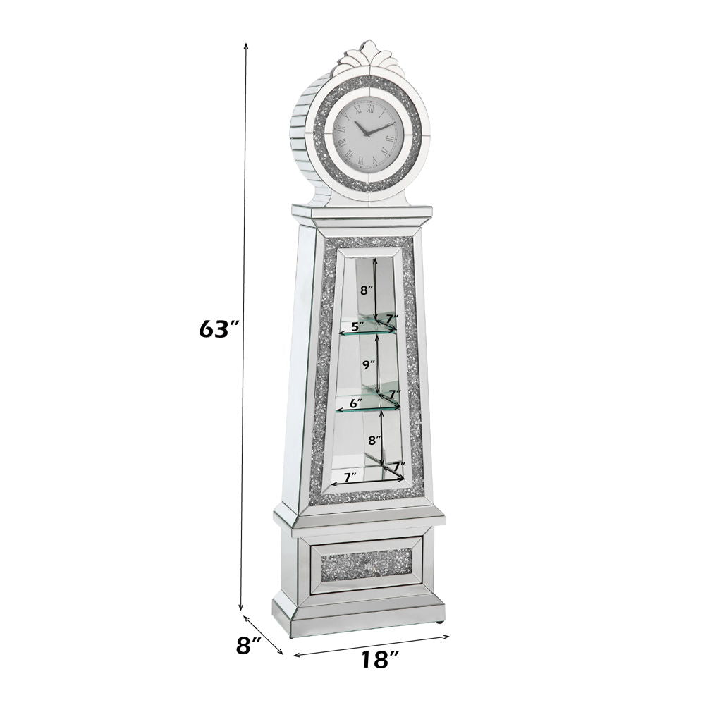 Noralie - 63" Faux Diamonds Grandfather Clock With LED - Mirrored