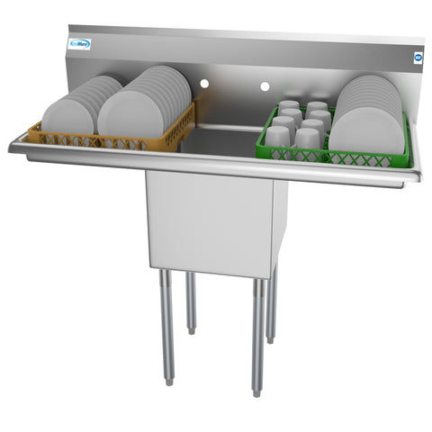 45 in. One Compartment Stainless Steel Commercial Sink with Drainboards, Bowl Size 15"x 15"x 12" SA151512-15B3.