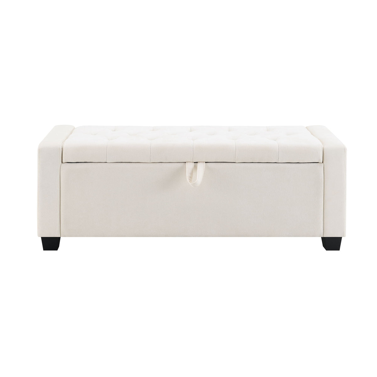Upholstered Storage Ottoman Bench With Button Tufting And Safety Hinge