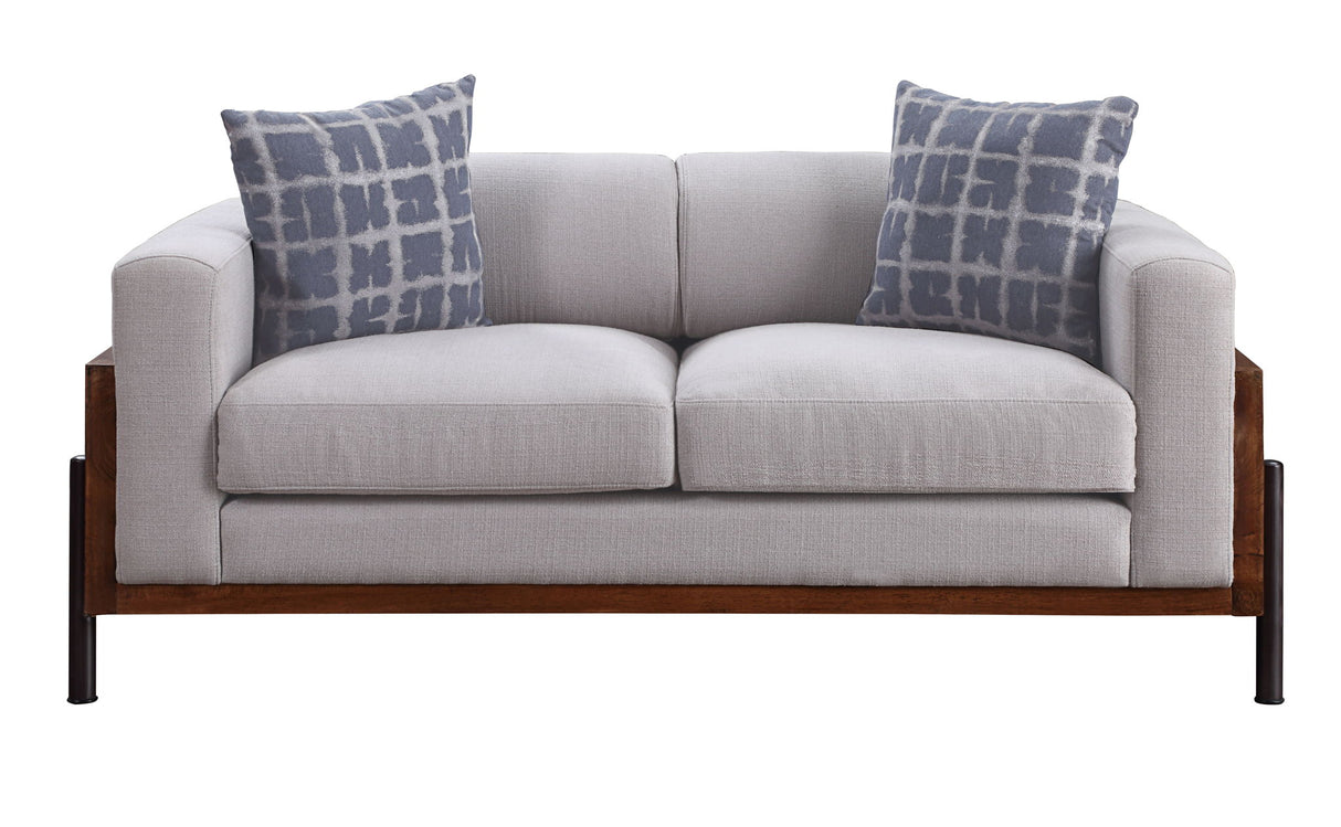 Pelton - Loveseat With 2 Pillows - Fabric & Walnut