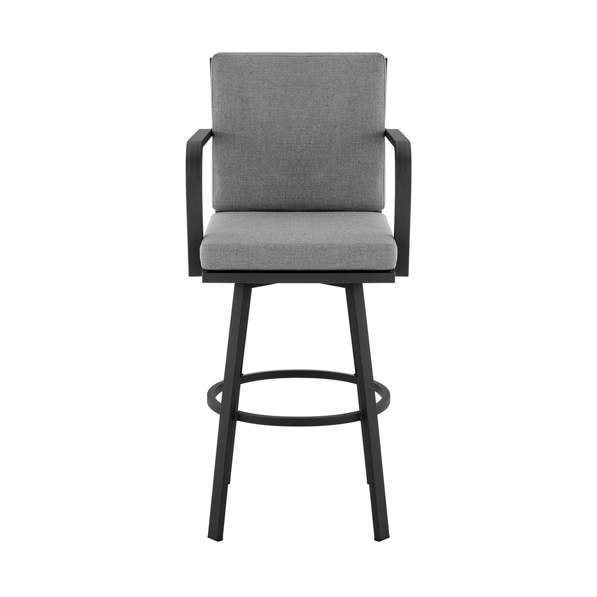 Don - 30" Outdoor Patio Swivel Bar Stool - Black Aluminum With Gray Cushions
