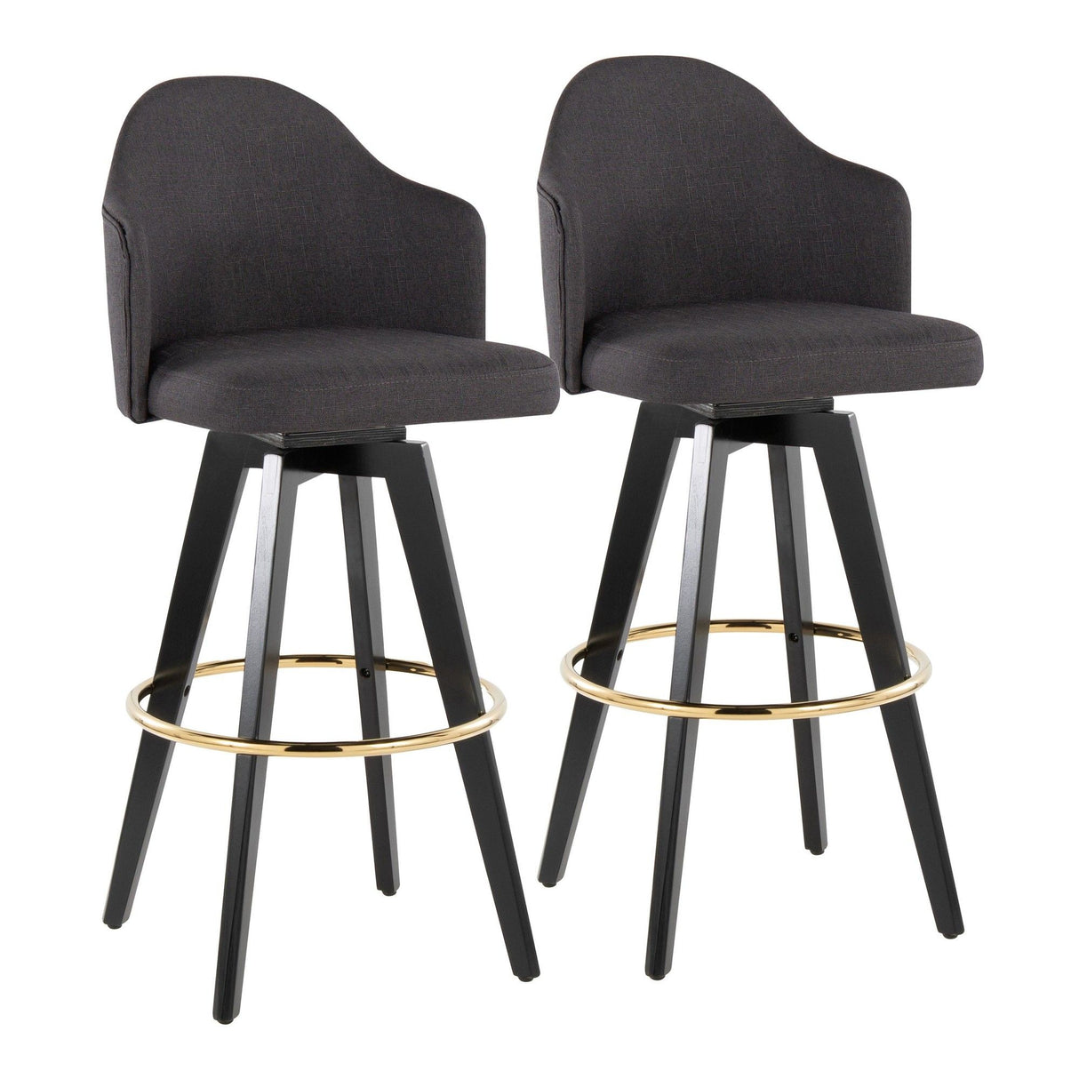 Ahoy - Upholstered Fixed-Height Barstool (Set of 2) - Black Base, Gold Footrest