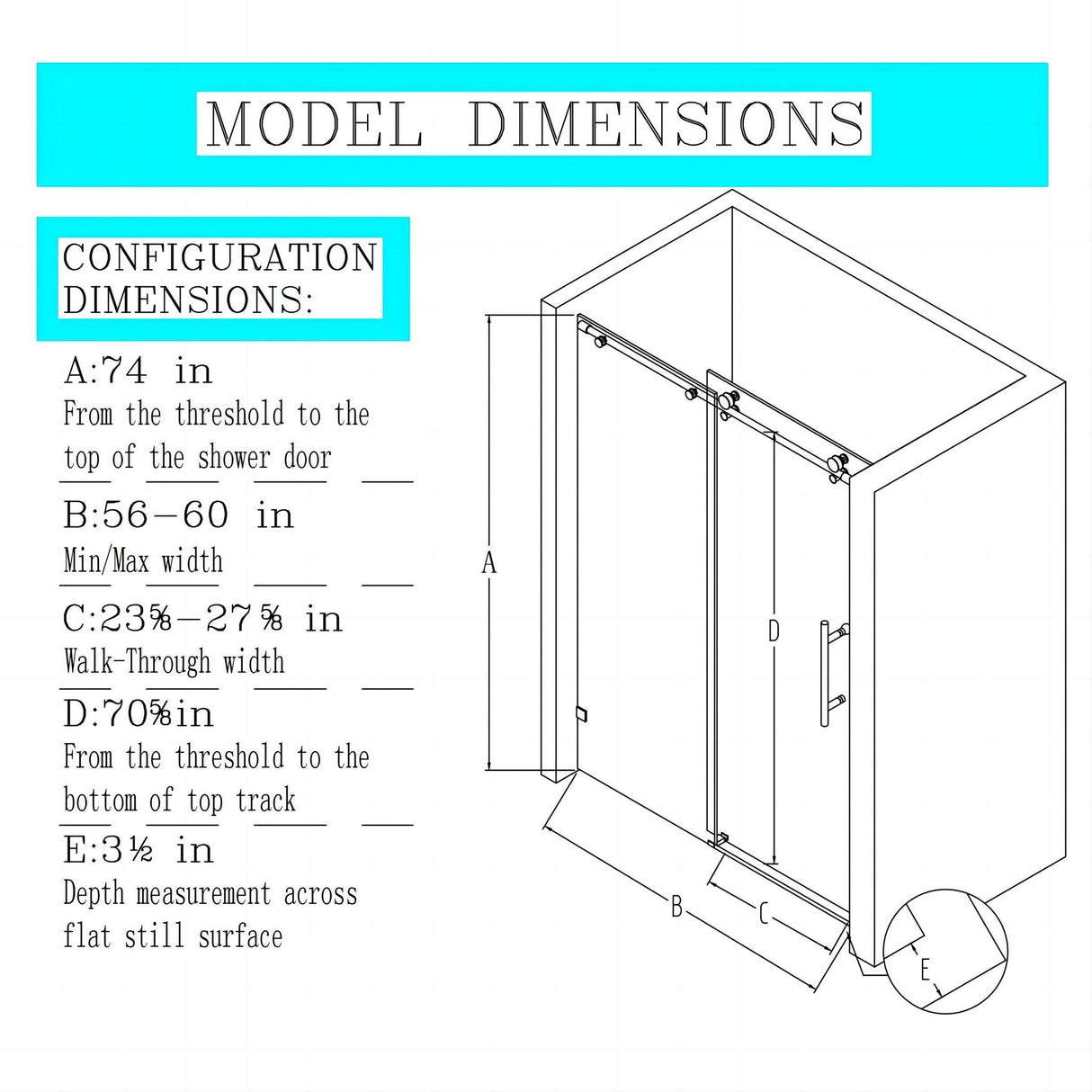 Frameless Single Sliding Soft Close Shower Doors, 5/16" Sgcc Tempered Glass
