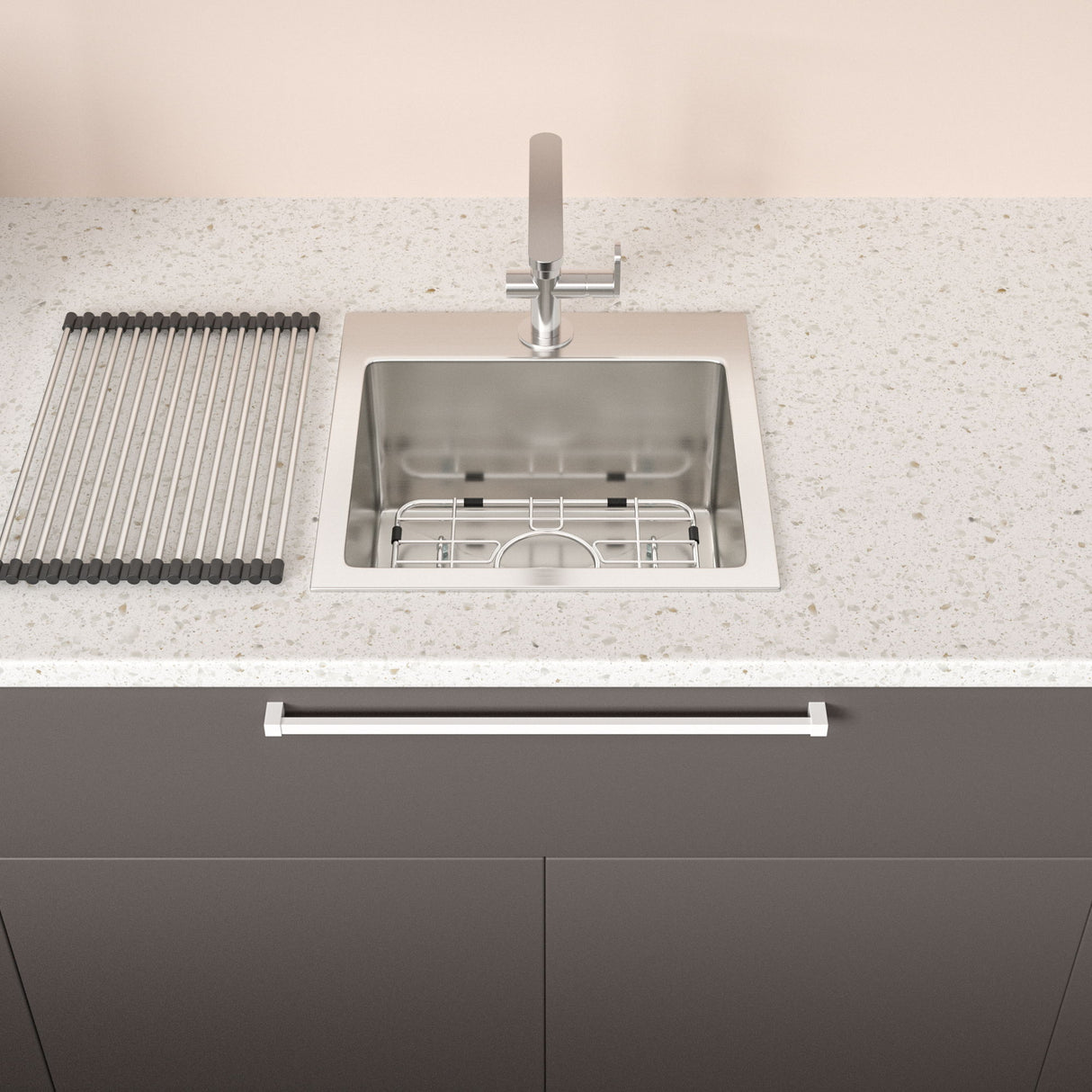 Stainless Steel Drop In Kitchen Sink 15" Topmount 16 Gauge - Gunmetal Black