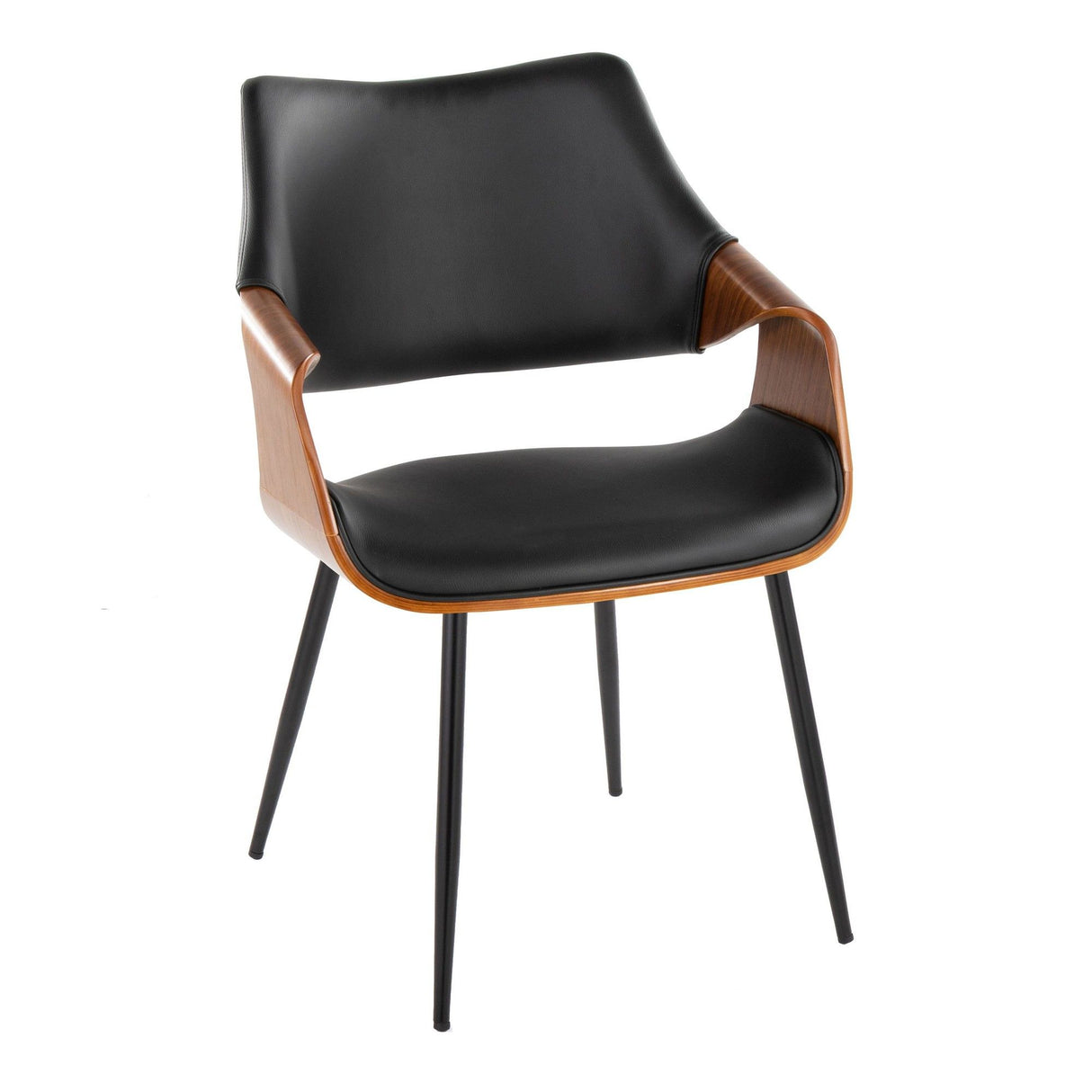 Curvo - High Back Chair (Set of 2) - Black Metal, Walnut Wood, Black Faux Leather