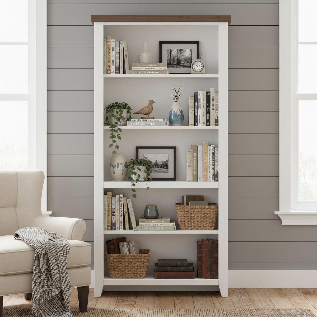 High 5 Shelf Bookcase - Jasmine Whitewash / Barnwood