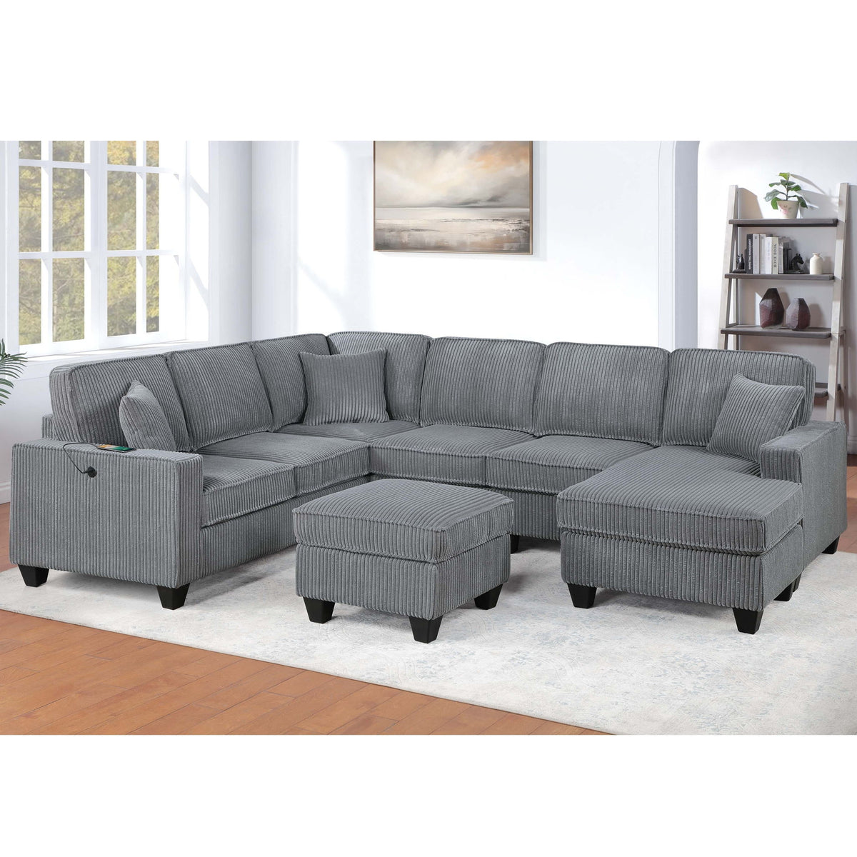 Sectional With Left Arm Facing Loveseat With USB Port With Cocktail Ottoman