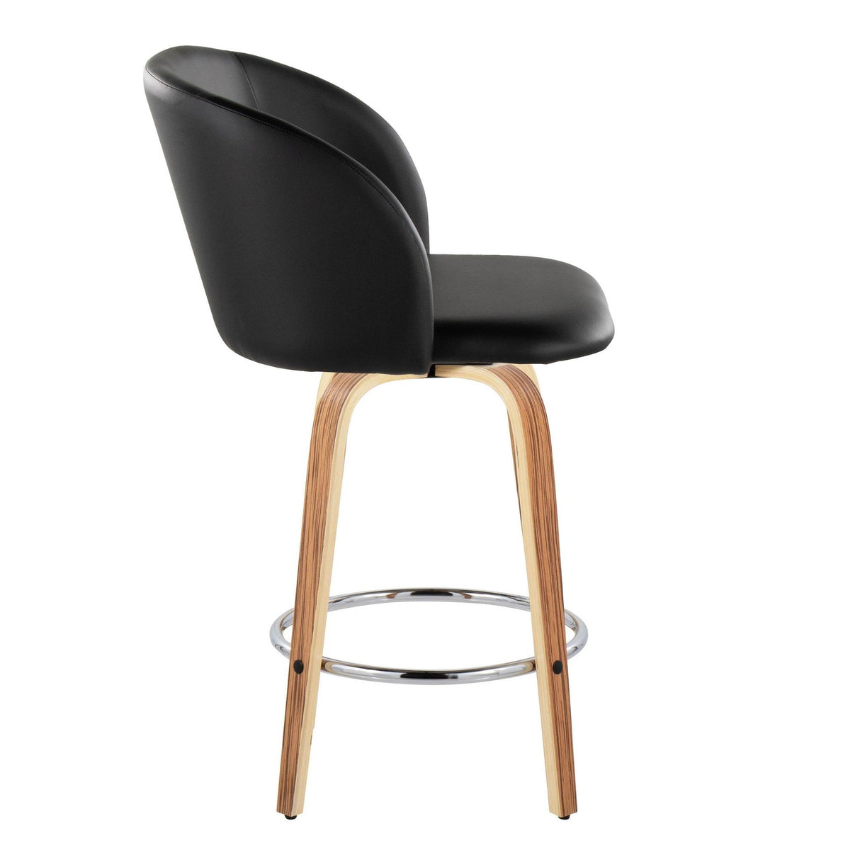 Fran - 25" Fixed-Height Counter Stool (Set of 2) - Zebra Wood, Black Faux Leather, Chrome Metal