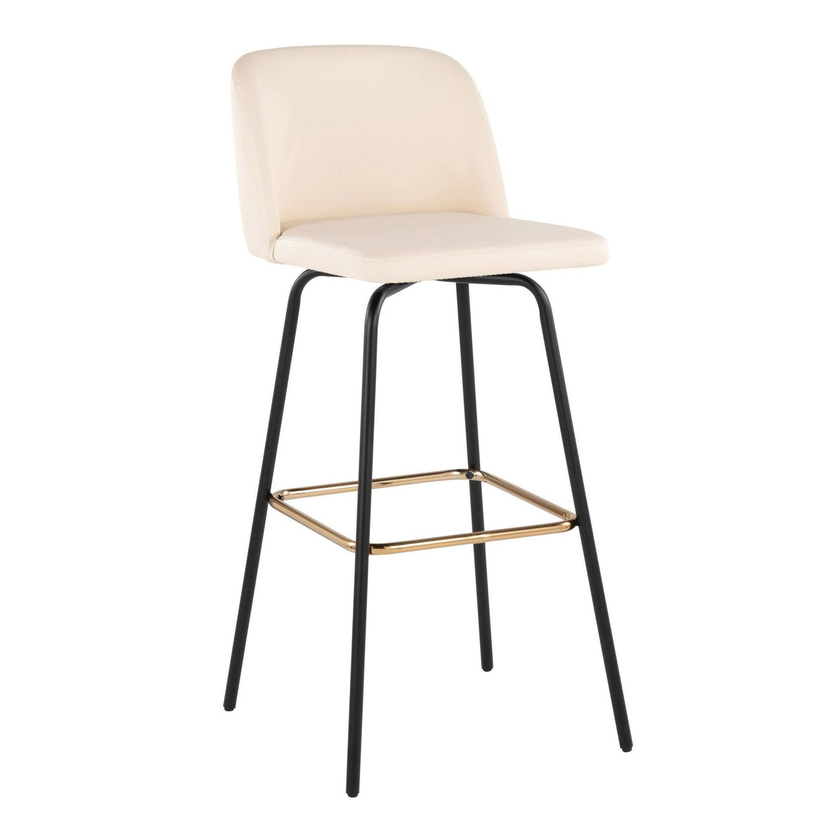 Toriano - Fixed-Height Barstool (Set of 2) - Black Metal, Cream Faux Leather, Gold Metal