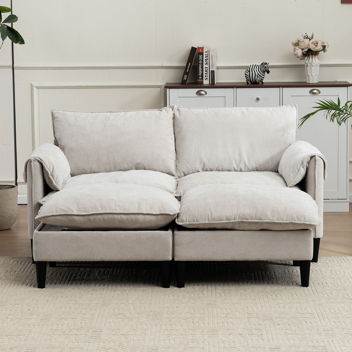 Convertible Combination Sofa With Footstools With Storage