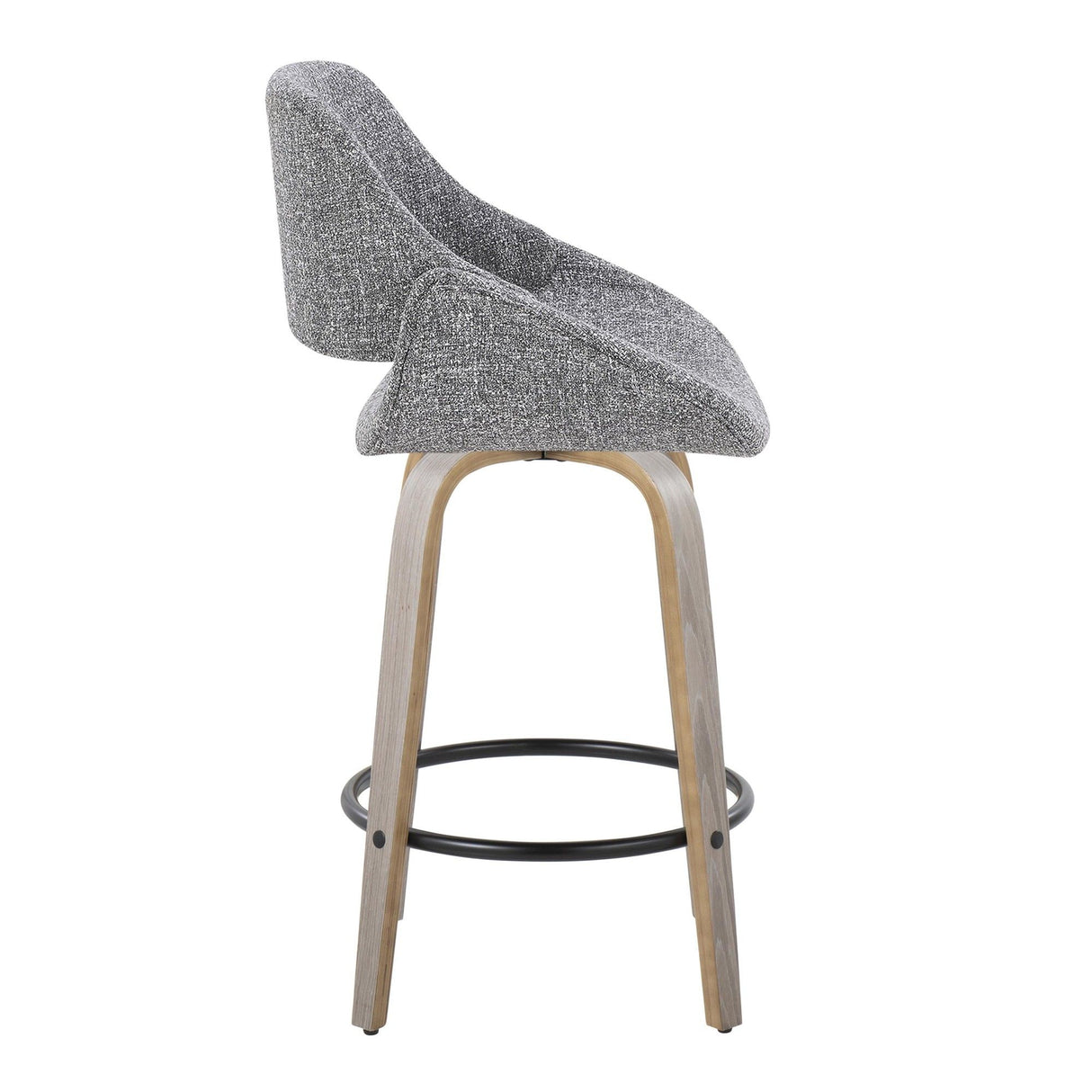 Fabrizzi - 26" Fixed-Height Counter Stool With Swivel And Round Black Metal Footrest (Set of 2) - Light Gray Wood