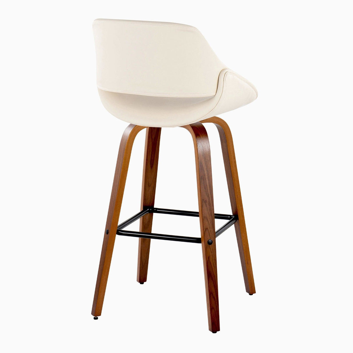 Fabrizzi - 30" Fixed-Height Barstool With Swivel And Square Black Metal Footrest (Set of 2) - Walnut Wood