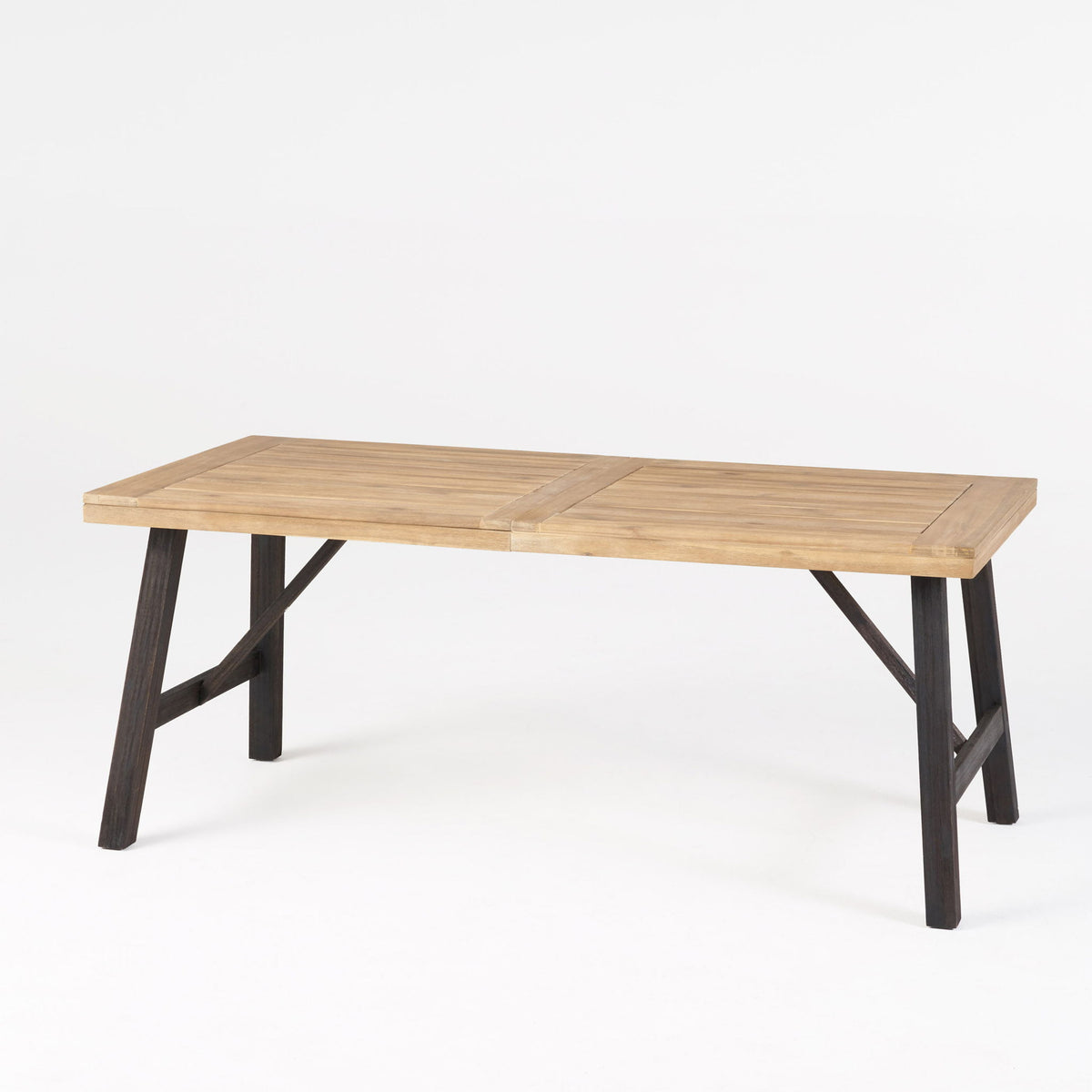 Outdoor Weather Resistant Dining Table With Slat Panel Design - Natural / Gray