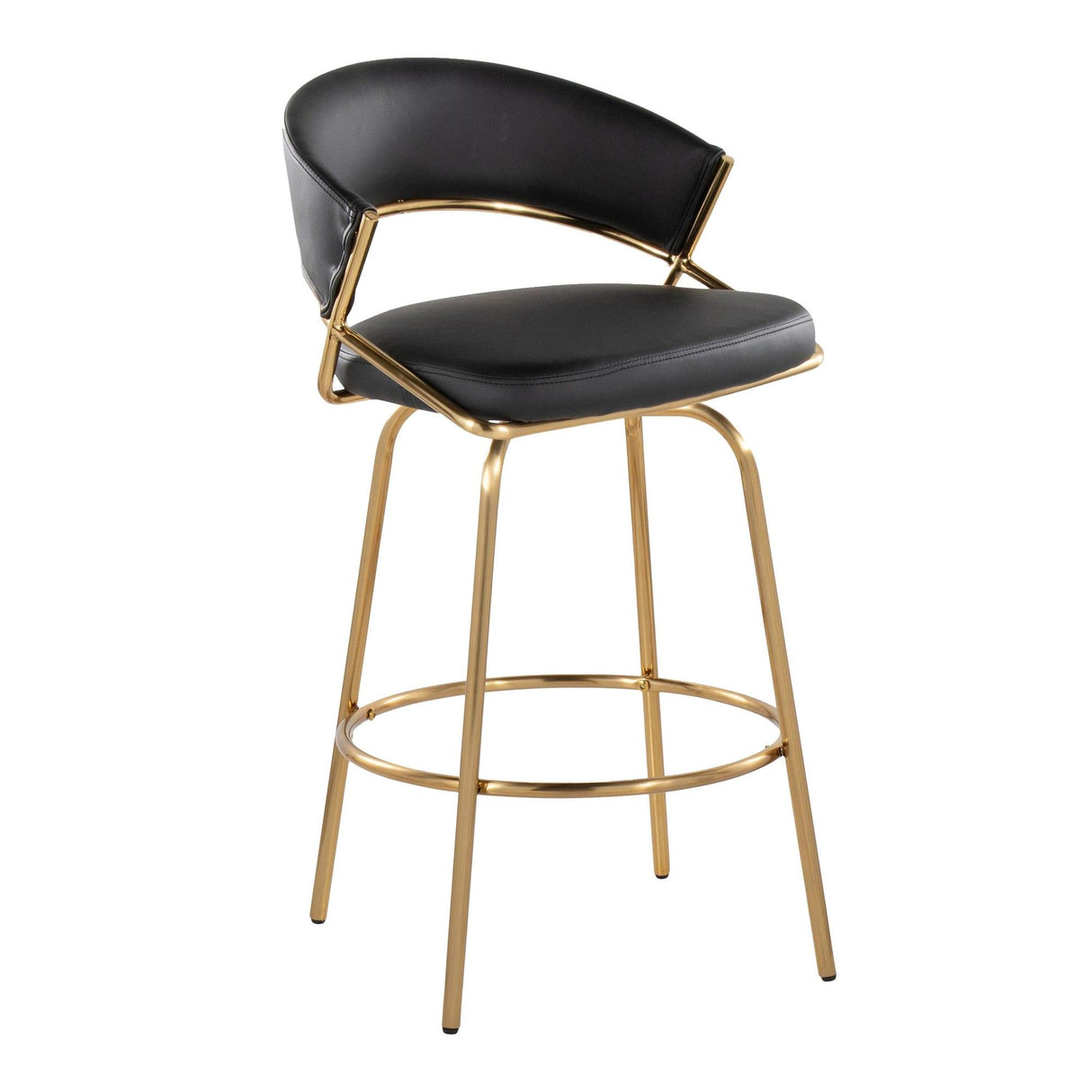 Jie - Fixed-Height Counter Stool With Swivel - Gold Metal (Set of 2)