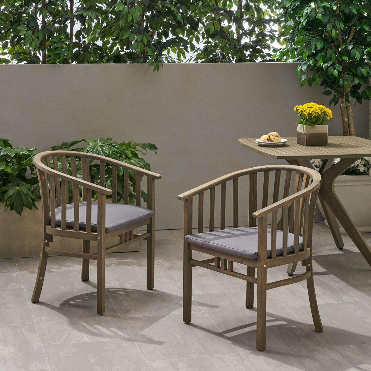 Outdoor Wooden Dining Chairs With Cushions (Set of 2)