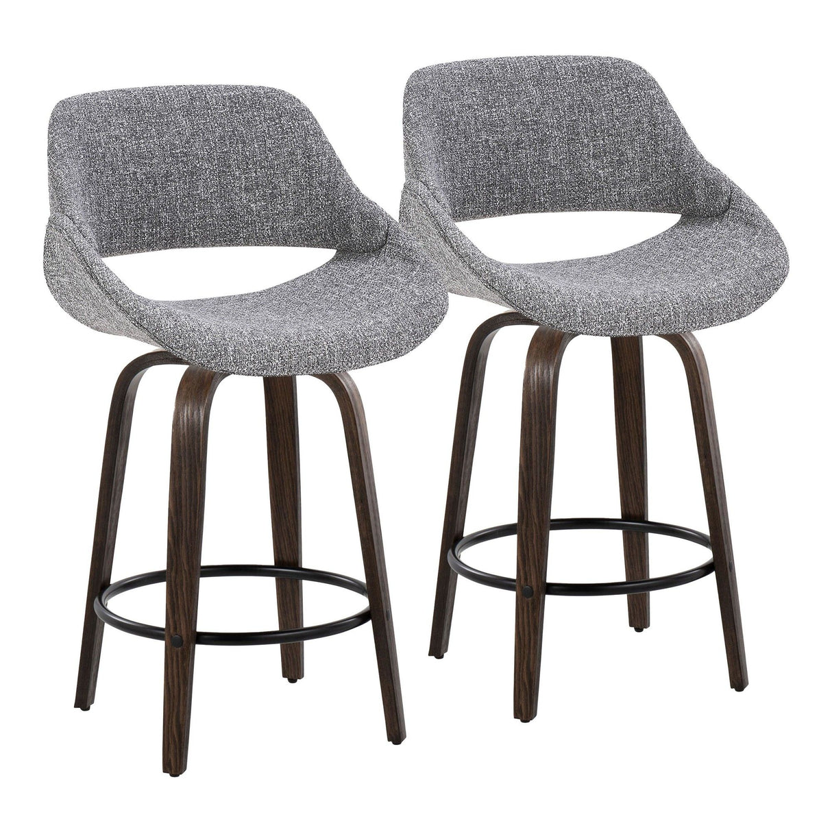 Fabrizzi - 26" Fixed-Height Counter Stool With Swivel And Round Black Metal Footrest (Set of 2) - Walnut Glazed Wood