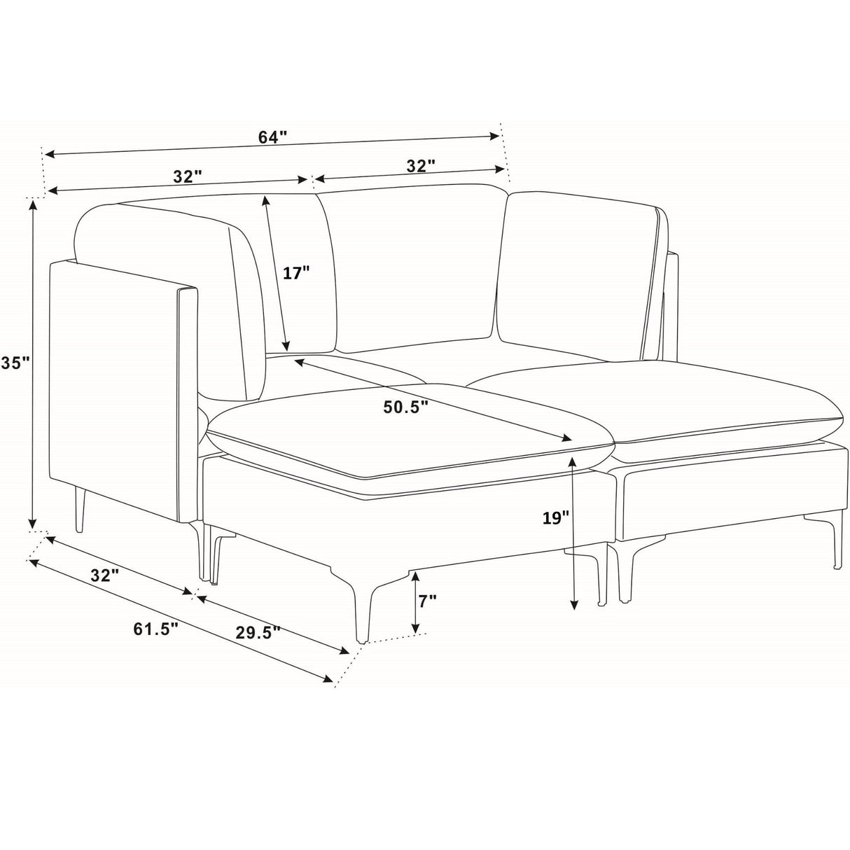 Upholstered Modular Sectional & Tall Legs