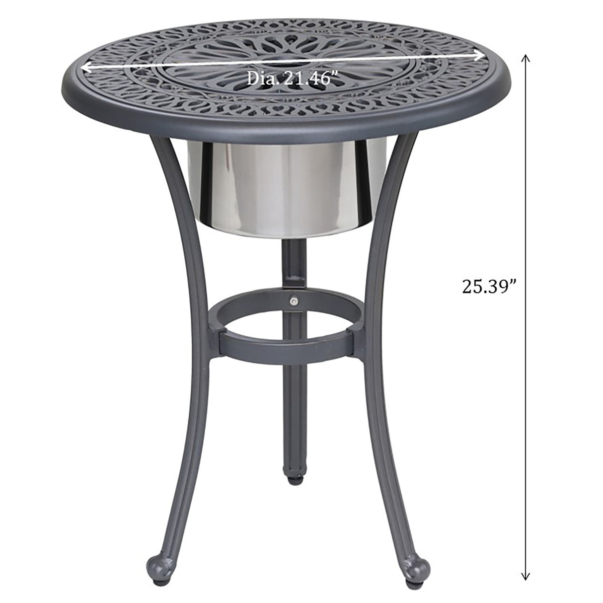 Outdoor Patio Aluminum Round Bistro Table/Side Table With Ice Bucket - Gunmetal
