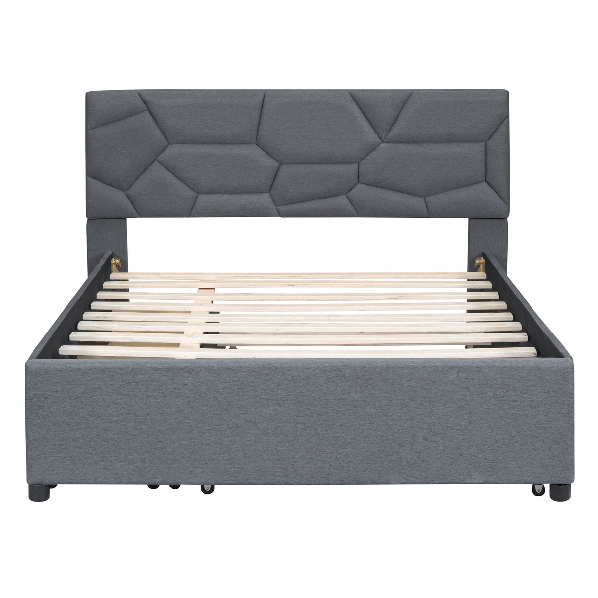 Upholstered Platform Bed With Brick Pattern Headboard And Twin Long Size Trundle