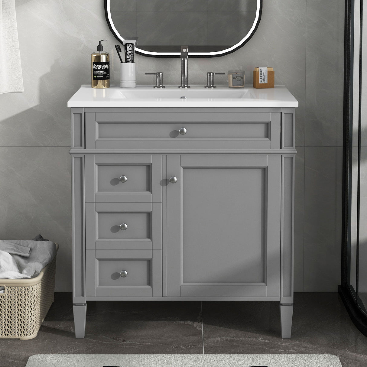 Bathroom Vanity With 2 Drawers And Tip-Out Drawer, Storage Cabinet