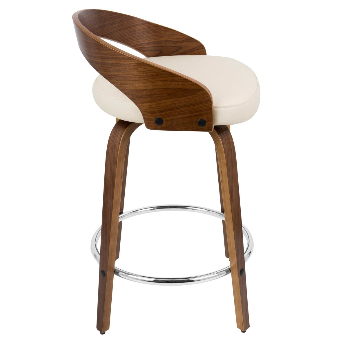 Grotto - Counter Stool With Swivel (Set of 2) - Walnut With Cream Faux Leather