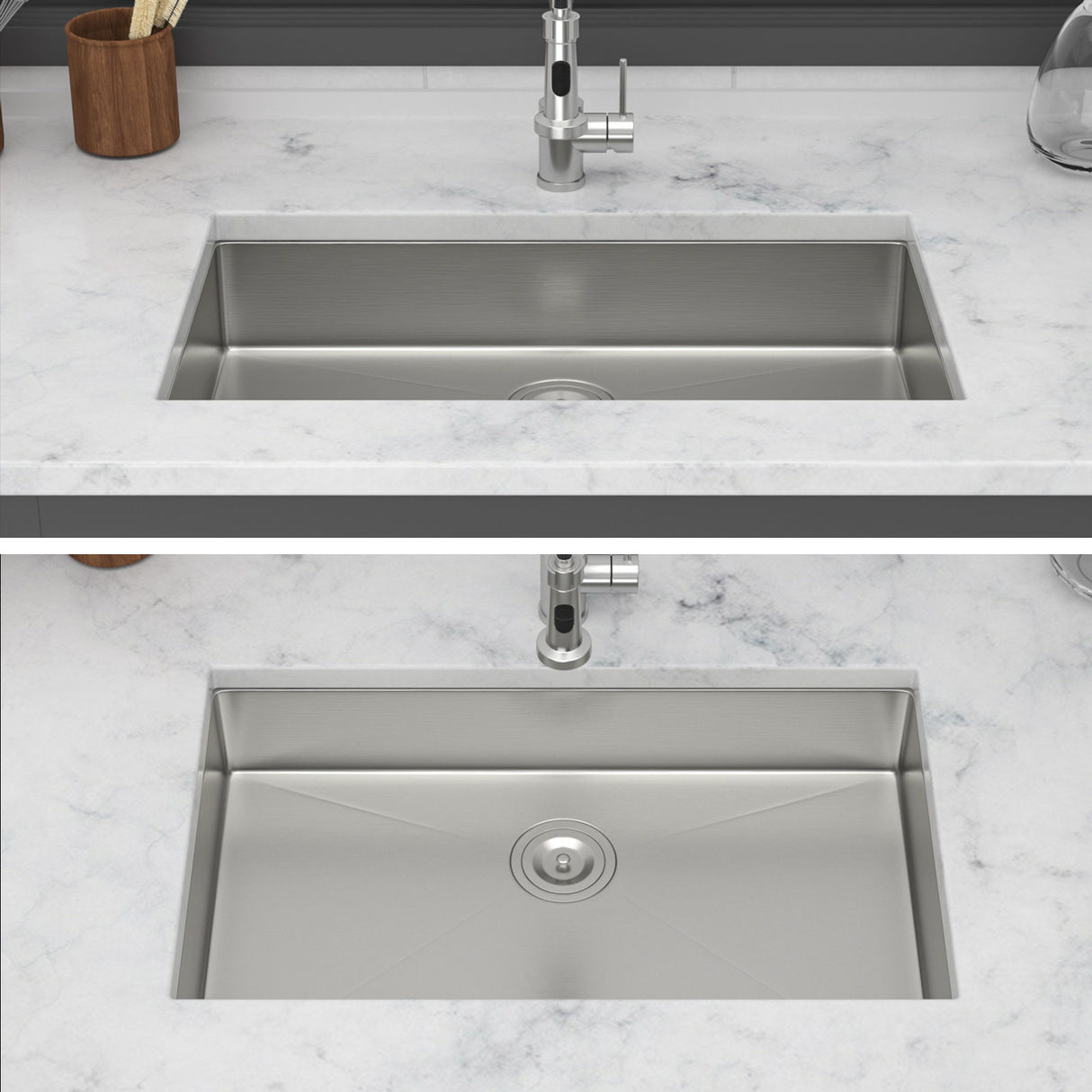 Ada-Compliant Undermount Kitchen Sink, Low Depth Single Bowl - Brushed Nickel