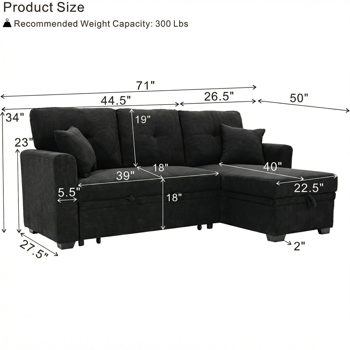 Sleeper Sectional With Pull Out Bed, Reversible Chaise