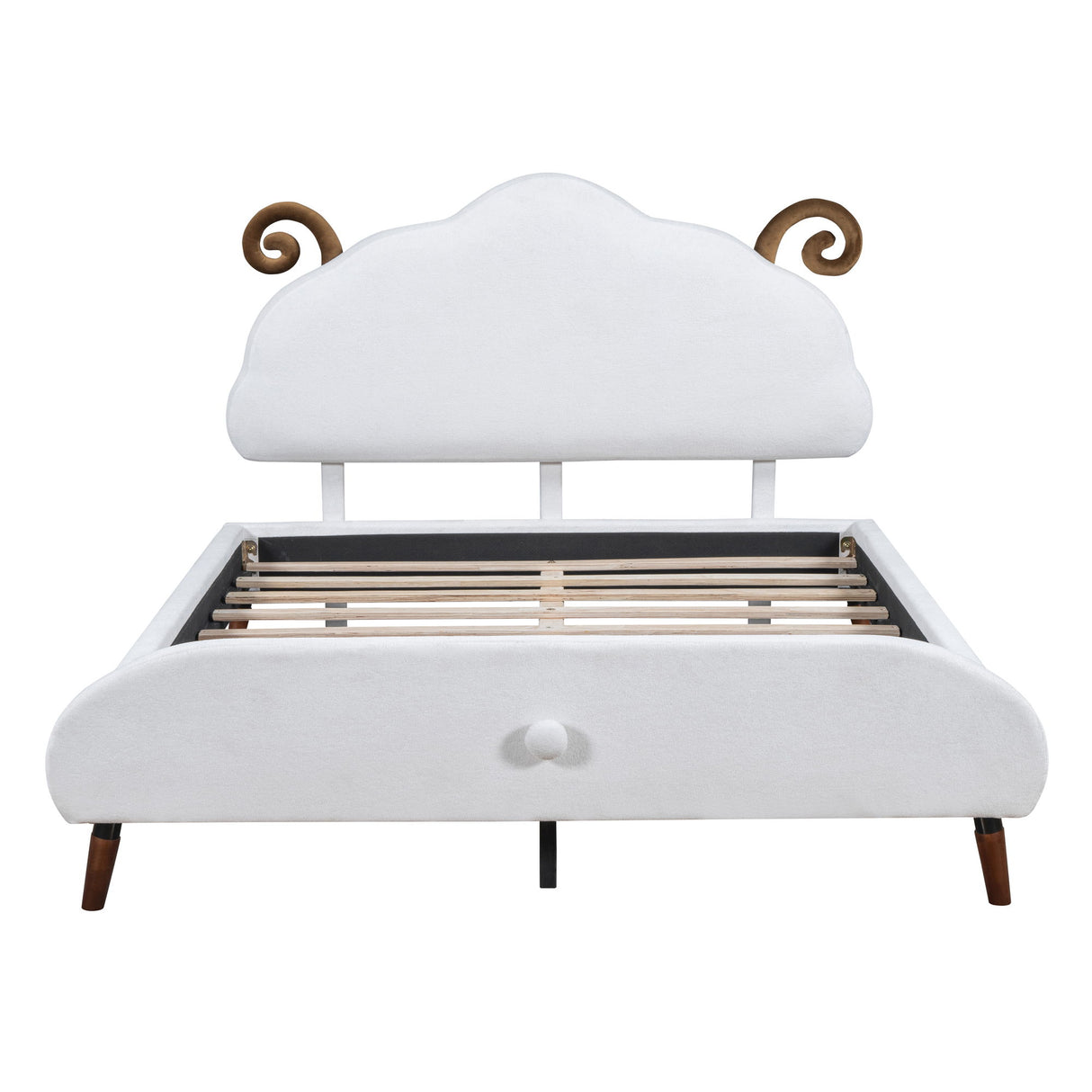 Upholstered Platform Bed With Sheep Shaped Headboard