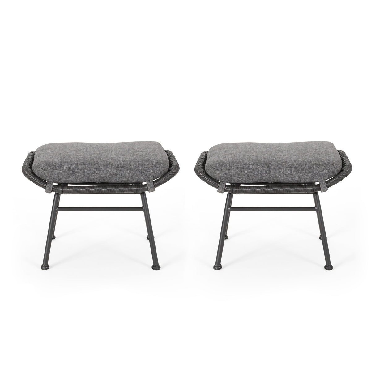 Outdoor Modern Boho Wicker Ottoman With Cushions (Set of 2)