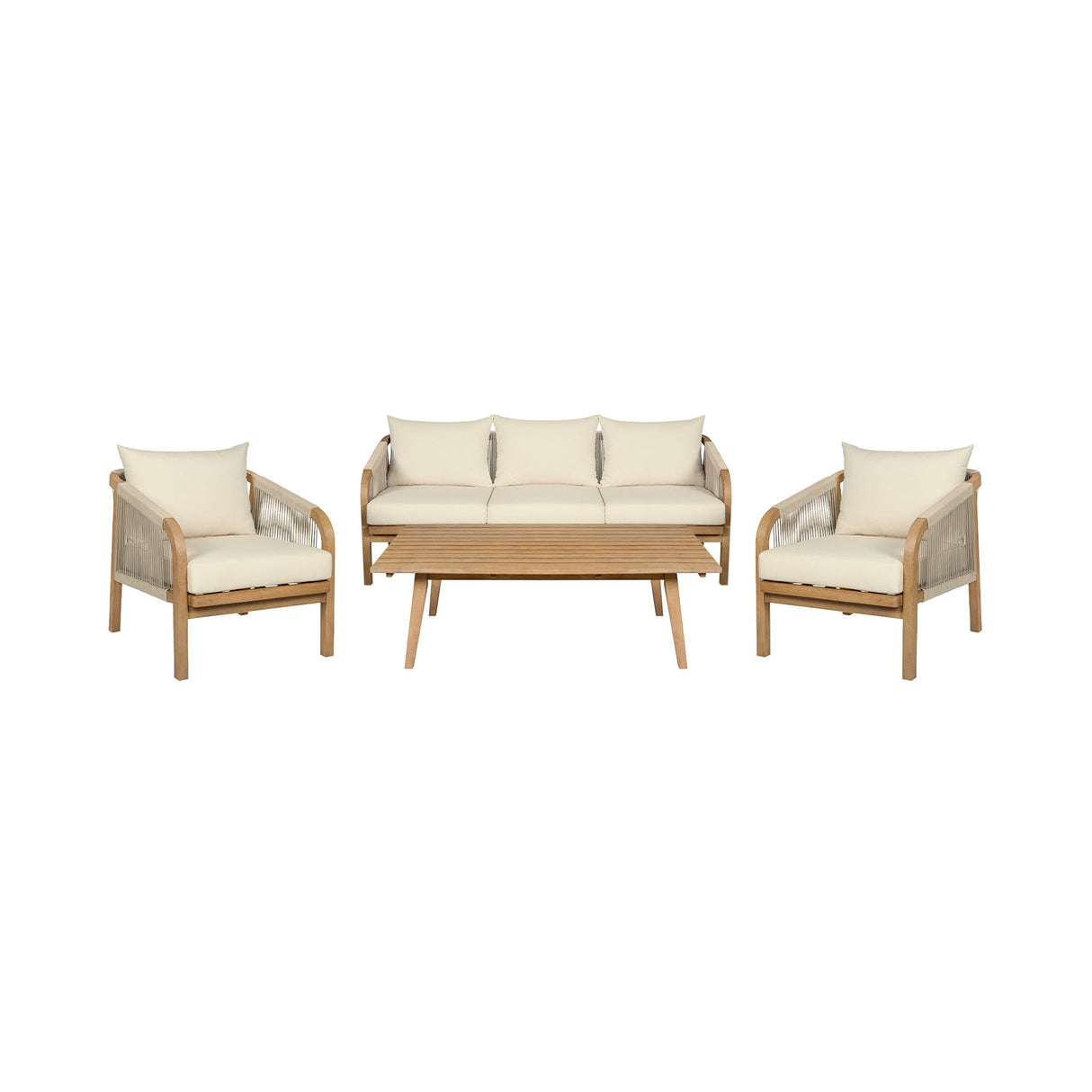 Cypress - 4 Piece Outdoor Patio Conversation Set - Blonde Eucalyptus / Ivory