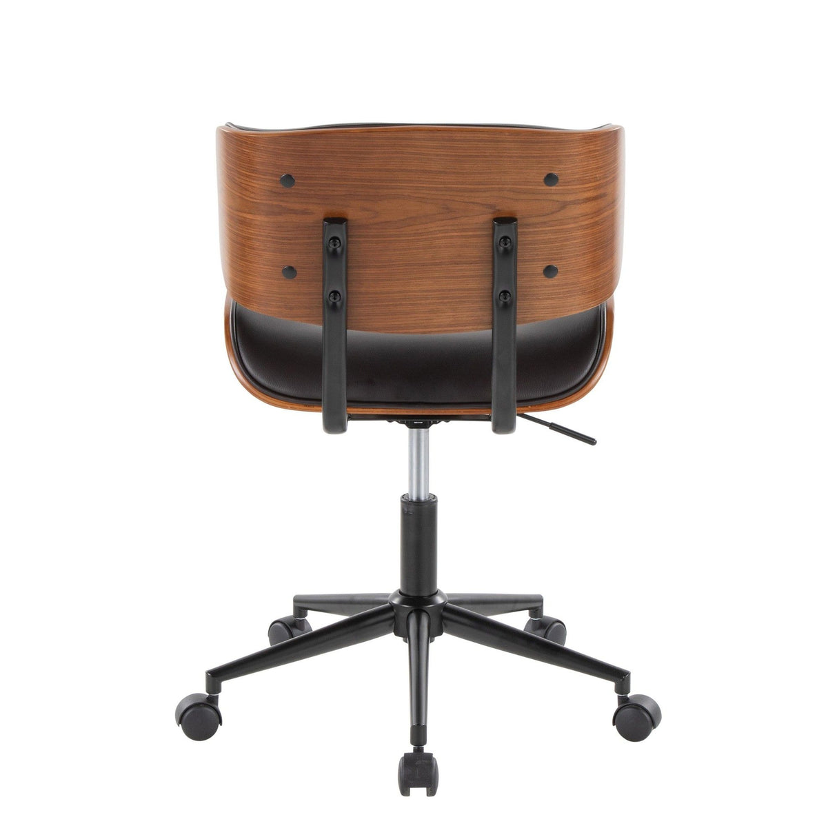 Lombardi - Mid-Century Modern Adjustable Office Chair With Swivel - Walnut Wood And Espresso Faux Leather