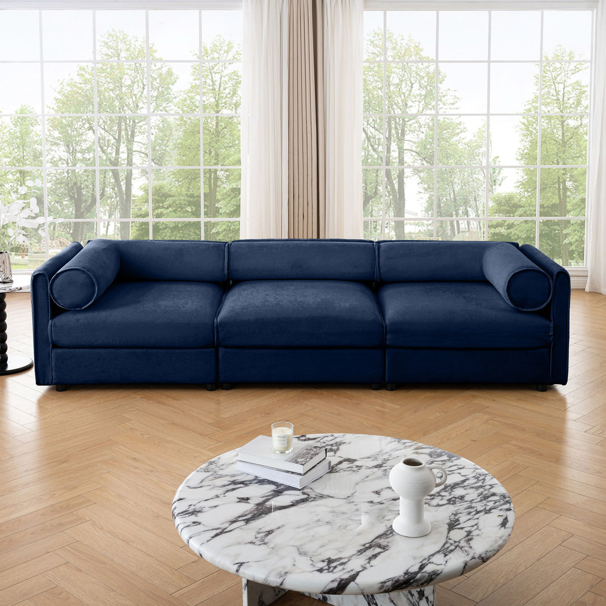 Stylish Sofa With Storage Seat And Cylindrical Backrest