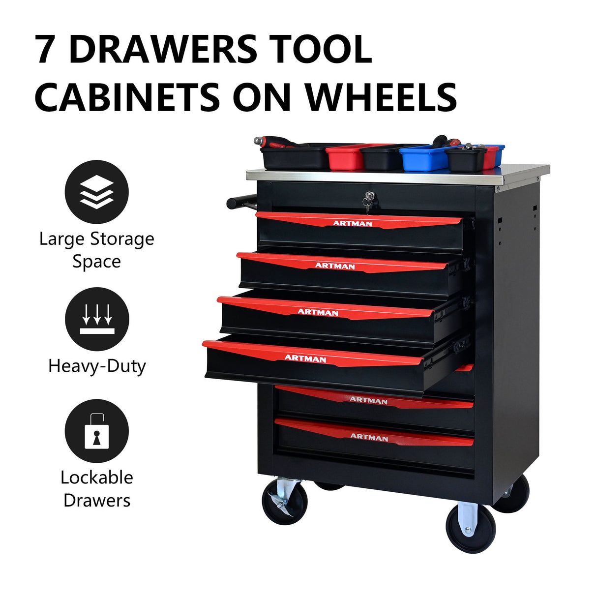 Drawer Multifunctional Tool Cart With Wheels For Garage