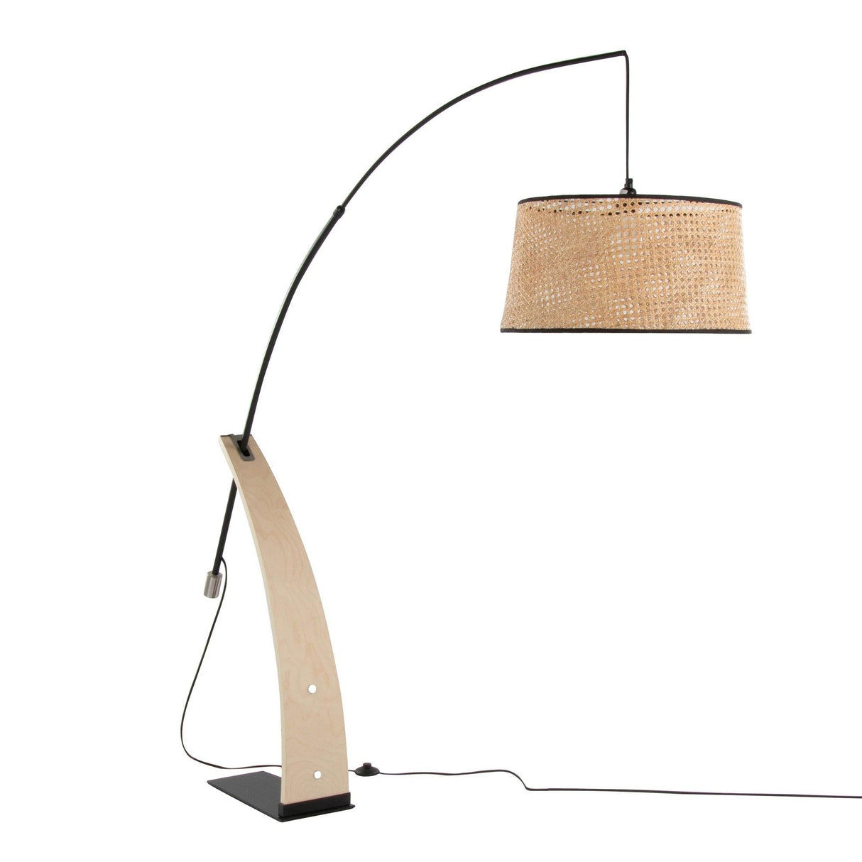 Robyn - Salon - Mid-Century Modern Floor Lamp - Natural Wood And Black Metal With Natural Rattan Shade