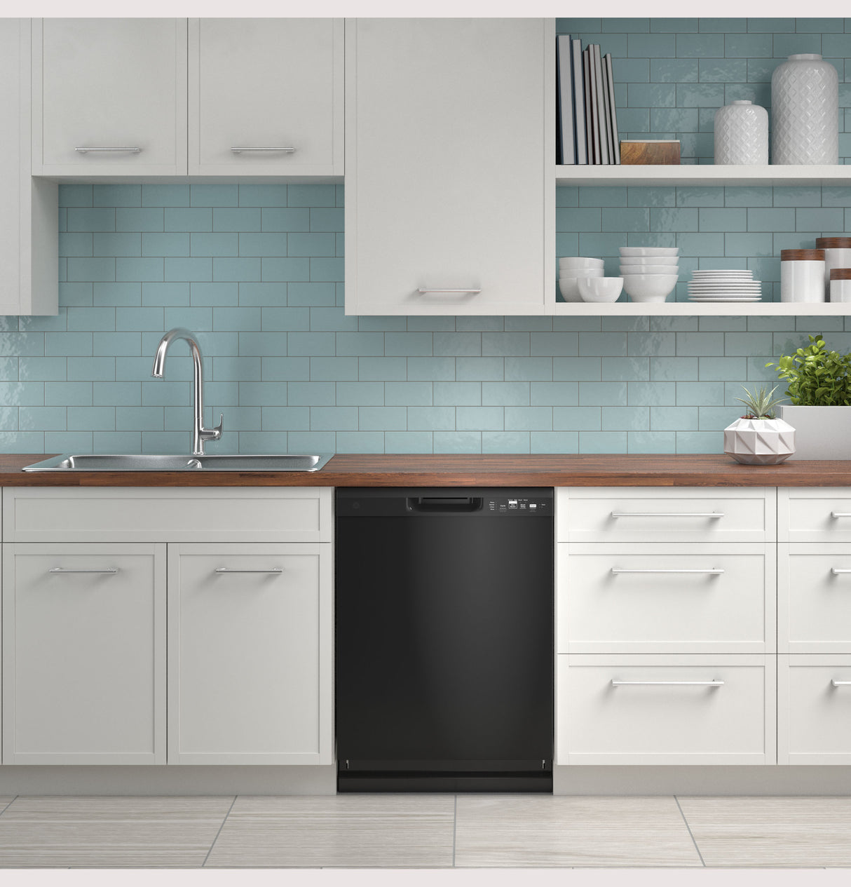 GE GDF510PGRBB 24 in. Front Control Flush-Mount Dishwasher with 59 dBa Sound Level, Dry Boost & Pocket Handle - Black