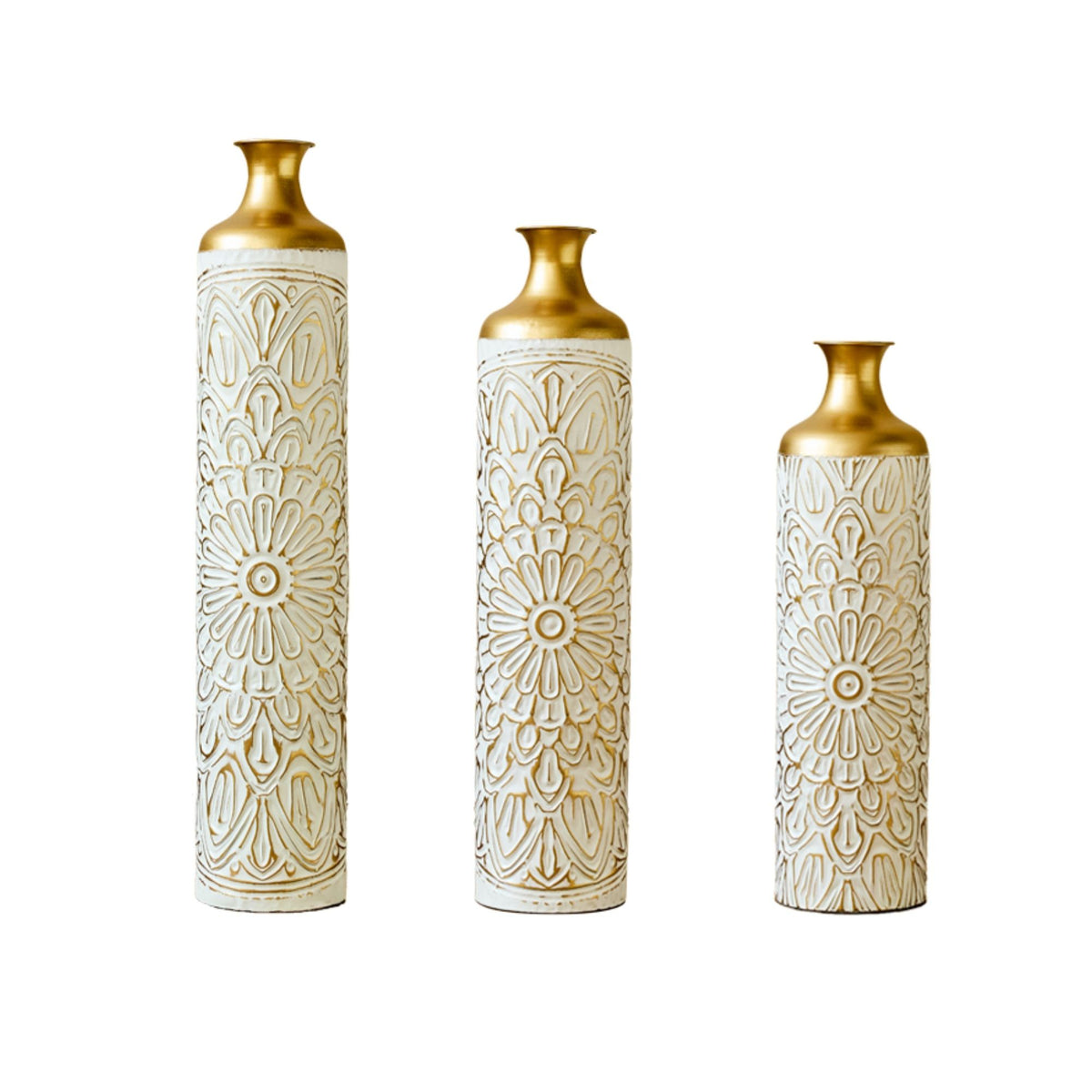 3 Piece Home Decoration Large Glazed Floor Vase Decoration Home Droplet Shaped - Gold / White