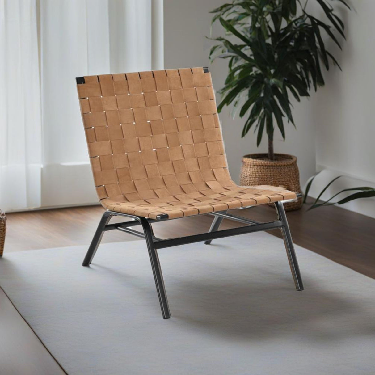 Camden - Woven Accent Chair With Basket Weave Design Metal Frame - Brown