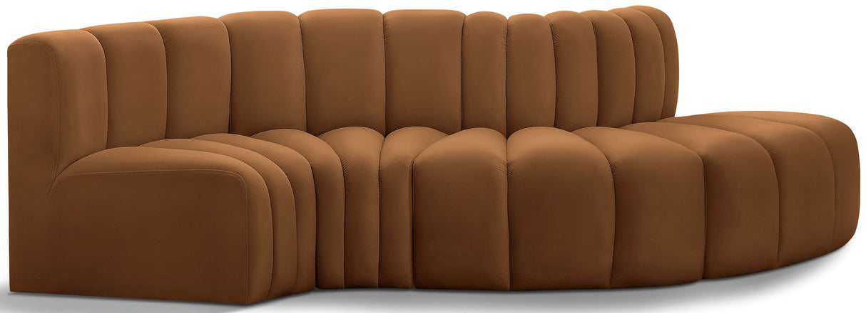 Arc - Velvet 4 Piece L-Shaped Modular Sofa - Saddle