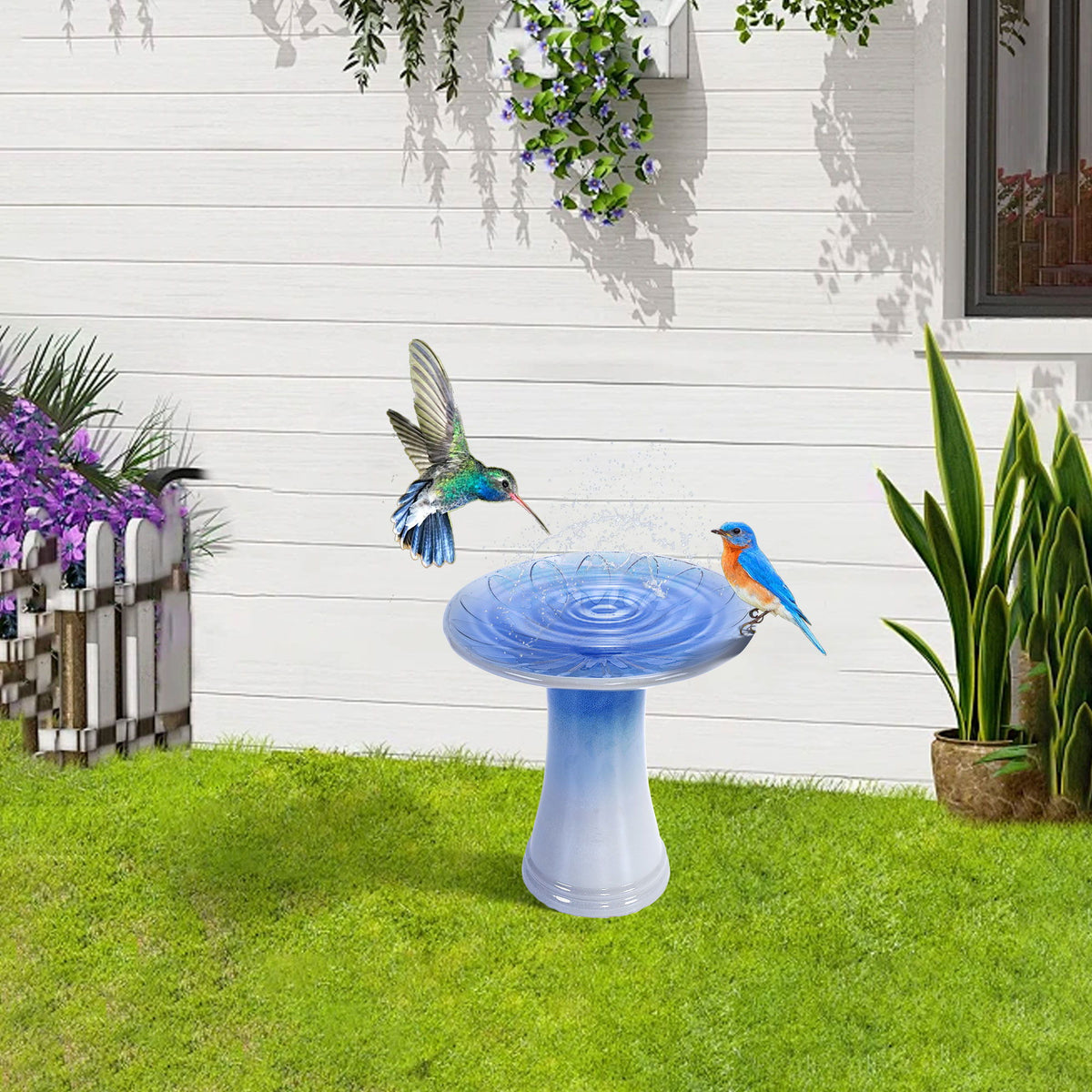 Birdbath For Patio, Garden - Blue Gray