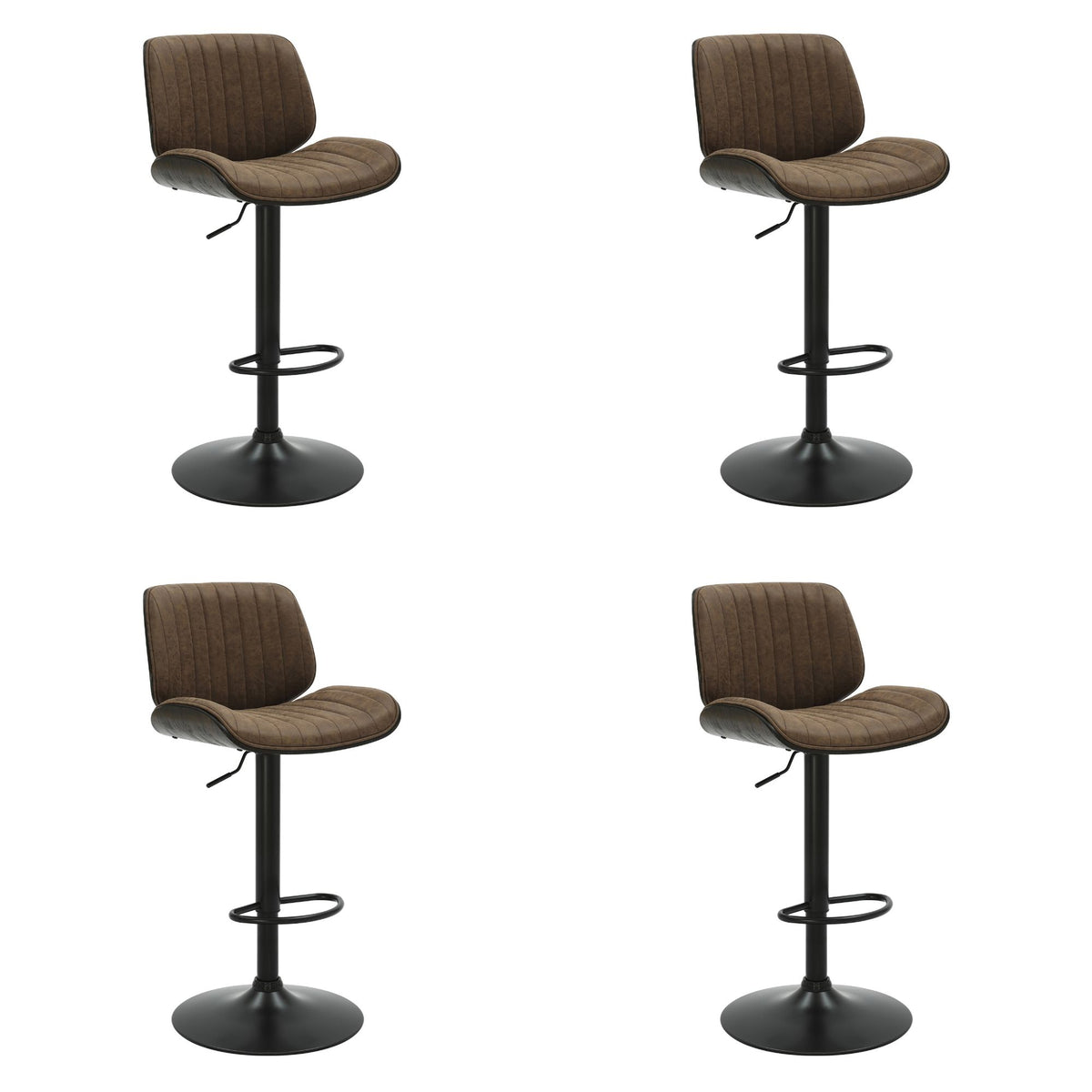 Brock - Adjustable Swivel Curved Back Wood Bar Stool With Faux Leather Seat - Black Base