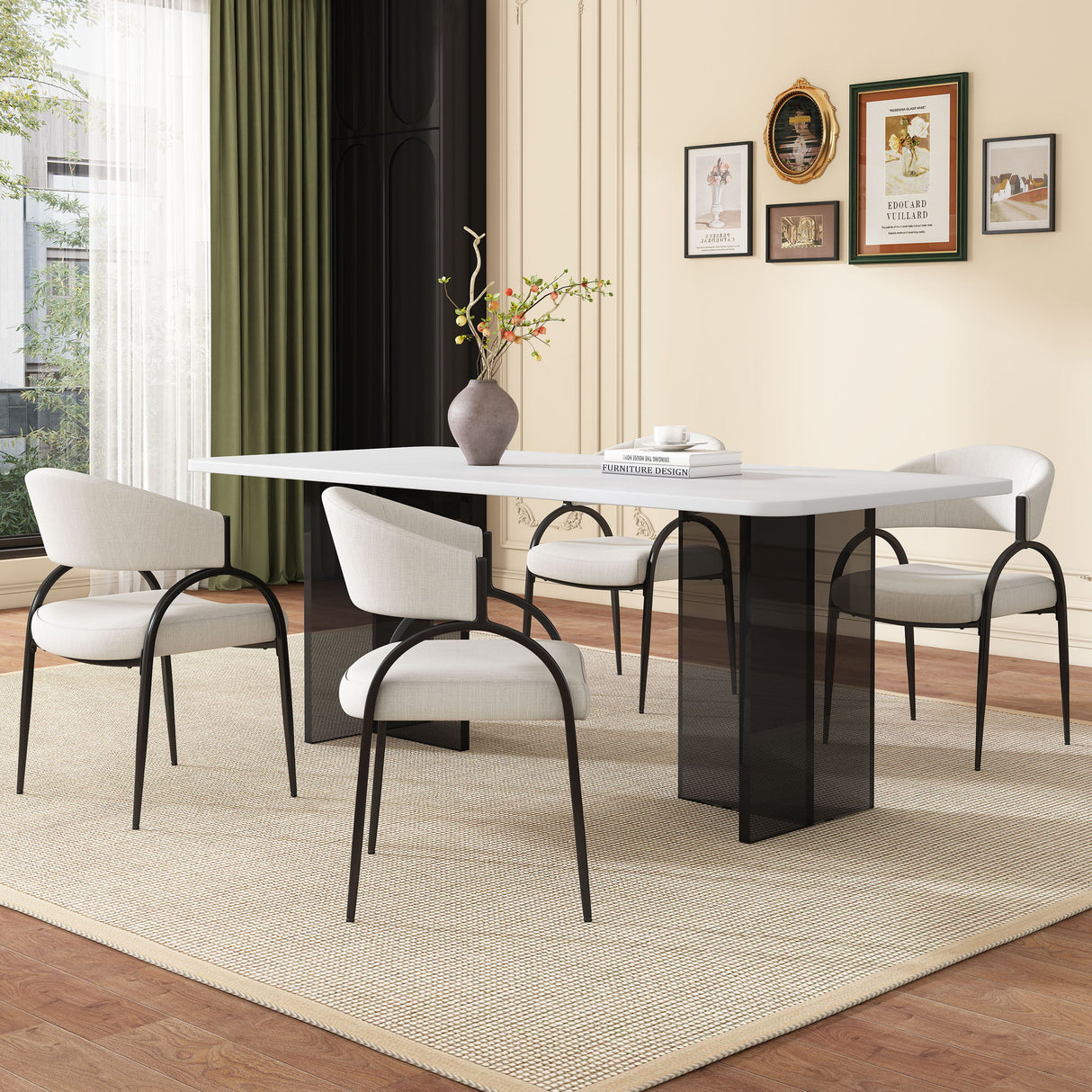 Contemporary Upholstered Dining Chairs With Metal Legs (Set of 2)