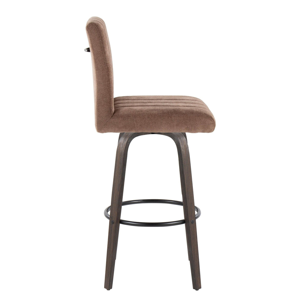 Hannah - Fixed-Height Barstool With Swivel And Round Black Metal Footrest (Set of 2) - Walnut Glazed Wood