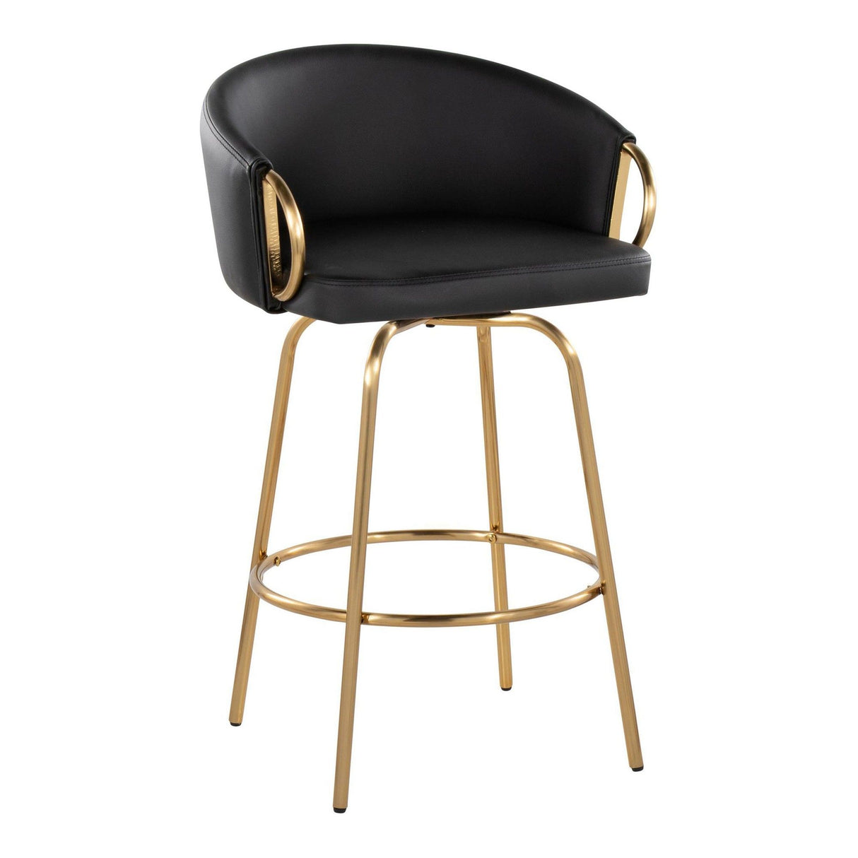 Claire - 26" Fixed-Height Counter Stool With Swivel And Round Gold Metal Footrest (Set of 2) - Gold Metal