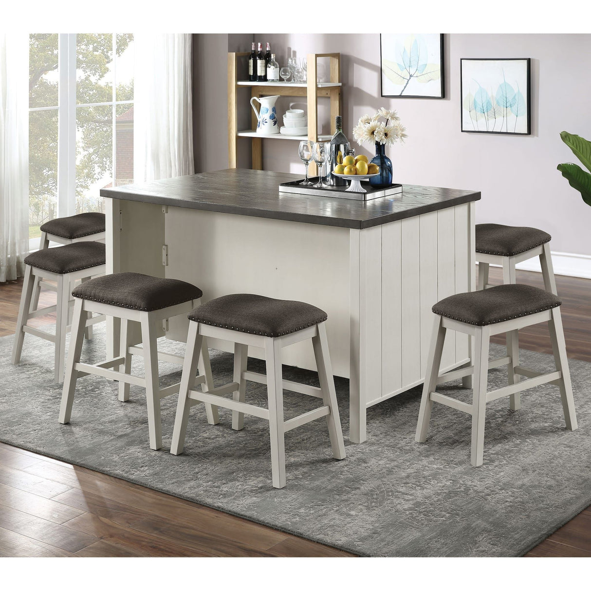 Counter Height Dining Table With Storage Cabinet Base - Dark Gray / Off White / Off White / Gray