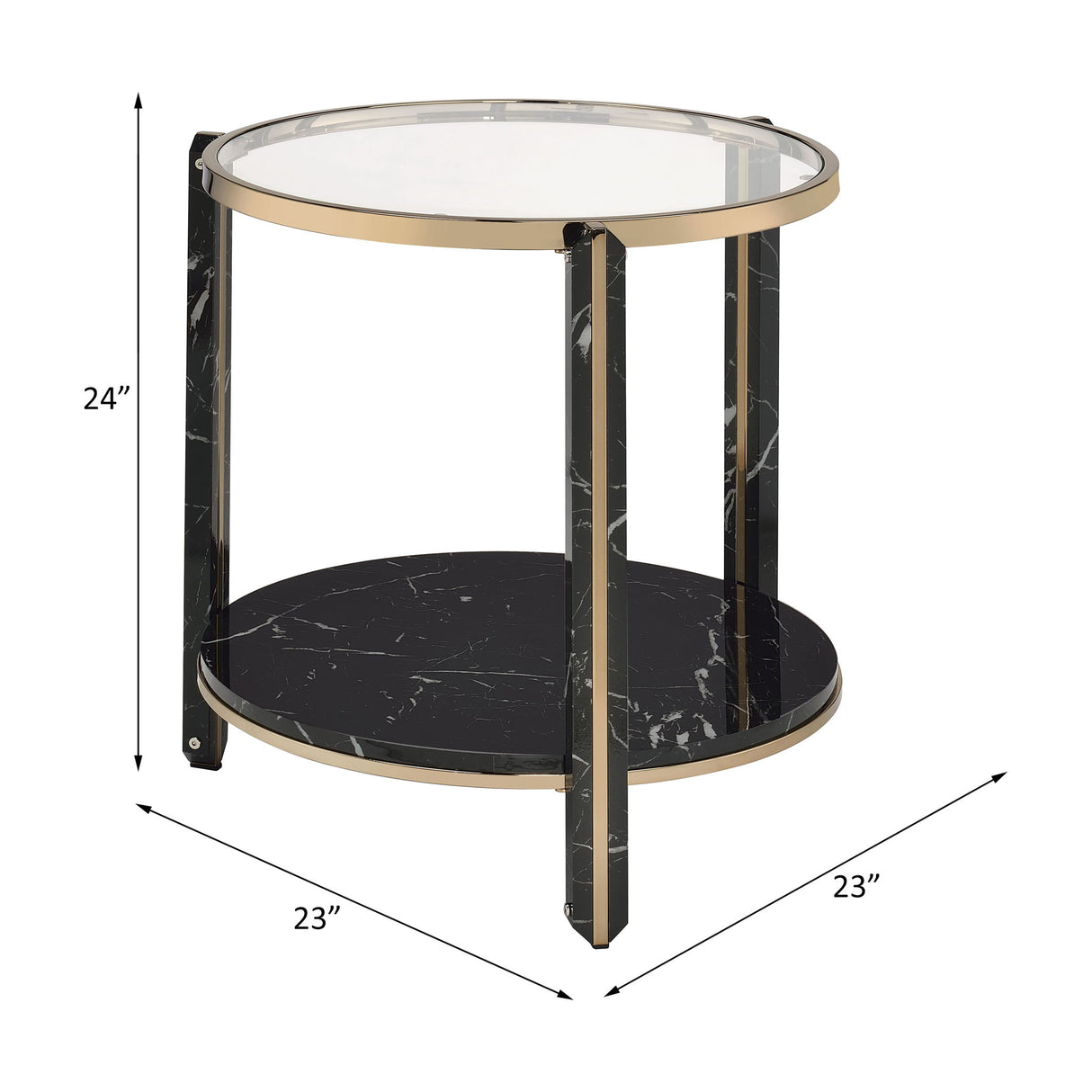 Thistle - End Table - Clear Glass, Faux Black Marble Top & Champagne