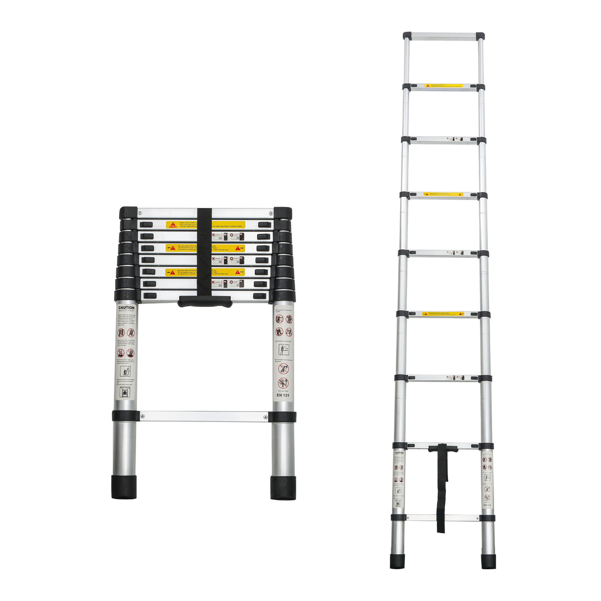 Telescopic Extension Ladder, Folding Portable Multi Purpose For Indoor Outdoor Work - Black