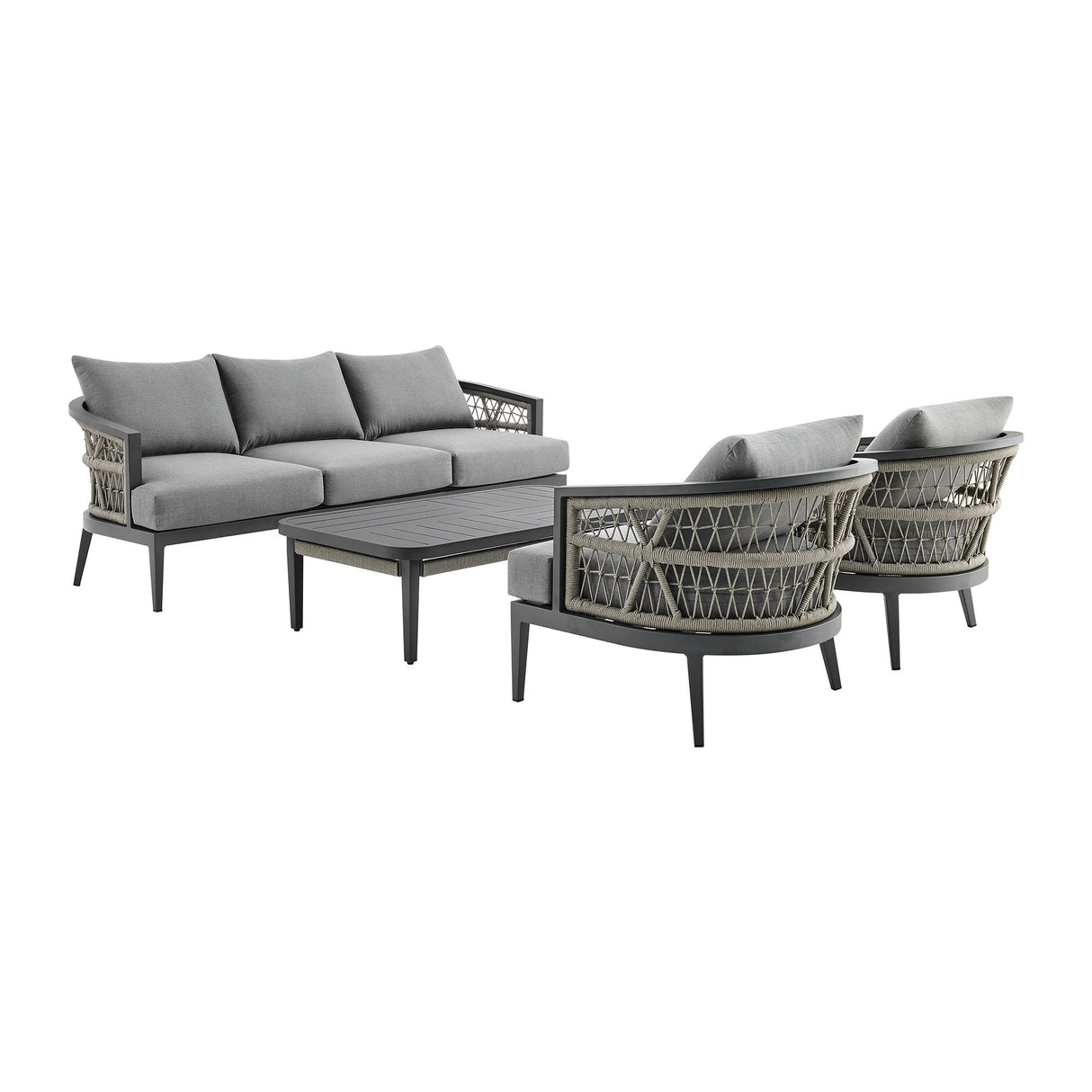 Zella - 4 Piece Outdoor Patio Conversation Set - Light Gray