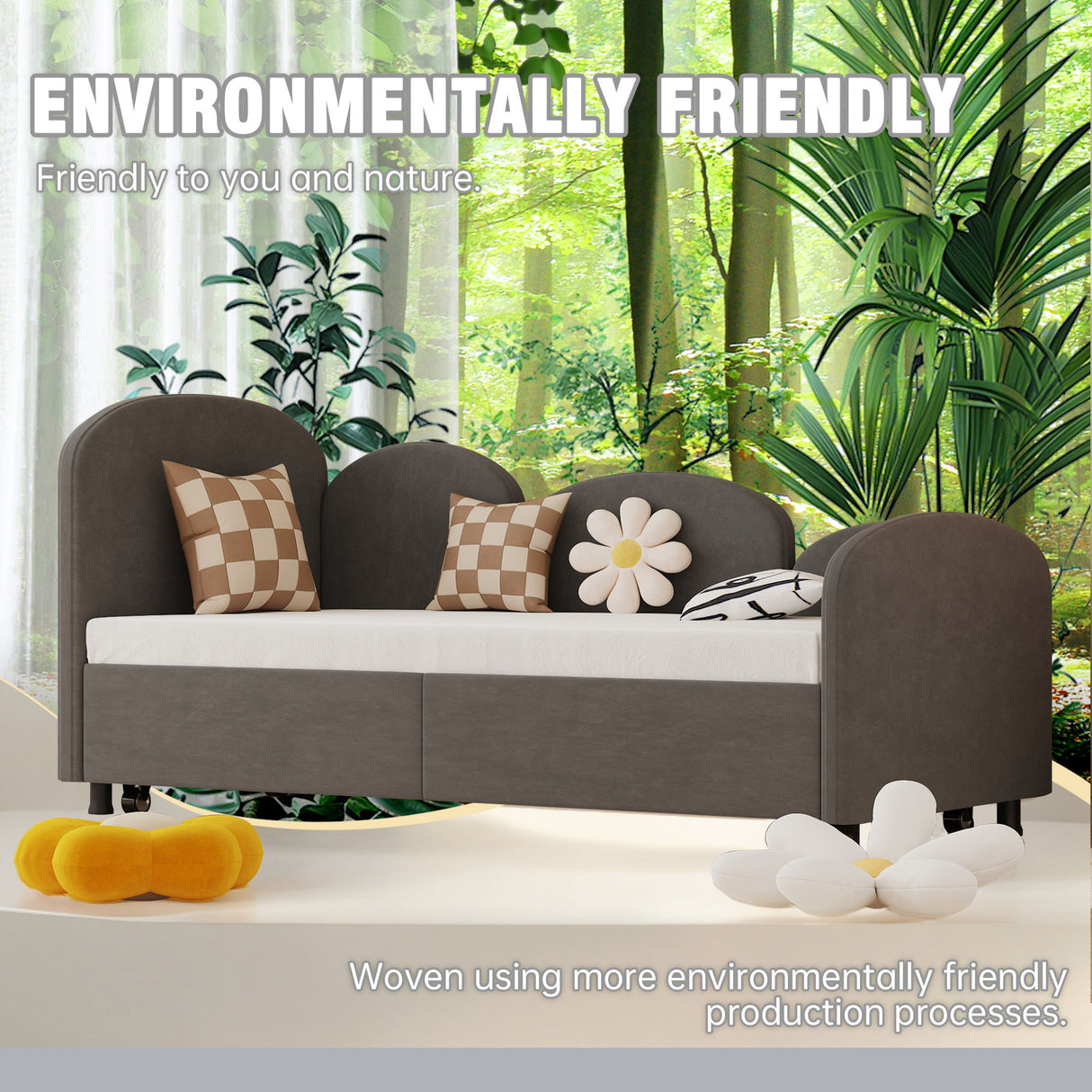 Modern Velvet Upholstered Daybed With Additional Bed Frame